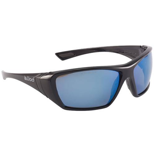 Bolle Hustler Safety Glasses - Black Frame - Cobalt Flash (Blue Mirror) Polarised Lens - Soft Drawstring Pouch Bolle Hustler Safety Glasses - Black Frame - Cobalt Flash (Blue Mirror) Polarised Lens - Soft Drawstring Pouch