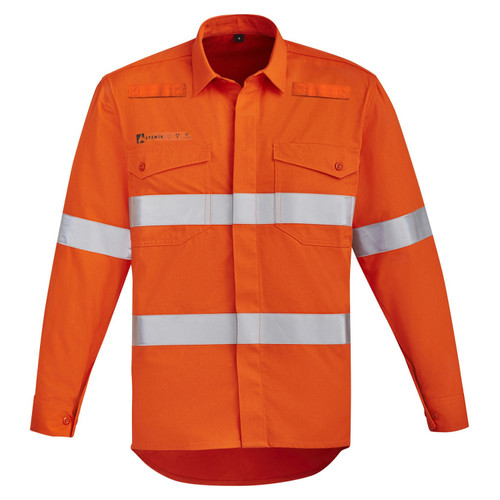 Syzmik Mens Orange Flame HRC 2 Open Front Hooped Tape Spliced Shirt Syzmik Mens Orange Flame HRC 2 Open Front Hooped Tape Spliced Shirt
