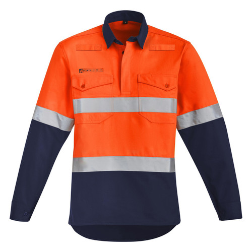 Syzmik Mens Orange Flame HRC 2 Closed Front Hooped Tape Spliced Shirt Syzmik Mens Orange Flame HRC 2 Closed Front Hooped Tape Spliced Shirt
