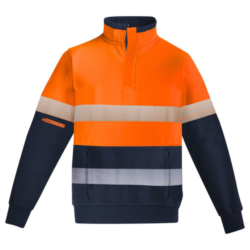 Syzmik Mens Orange Flame HRC 2 1/4 Zip Hooped Tape Brushed Fleece Pullover 