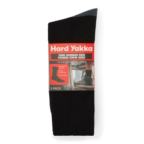 Hard Yakka Core Bamboo Rich Padded Crew Sock - 3 Pack Hard Yakka Core Bamboo Rich Padded Crew Sock - 3 Pack