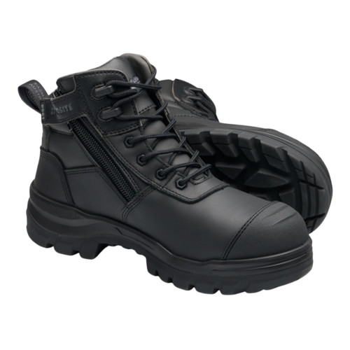 Blundstone Unisex Rotoflex Steel Black Water Resistant Leather Zip Side Safety Boot 
