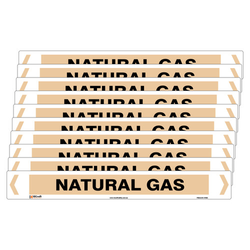 Natural Gas Pipe Marker - 475 x 60mm - Pack of 10 Natural Gas Pipe Marker - 475 x 60mm - Pack of 10