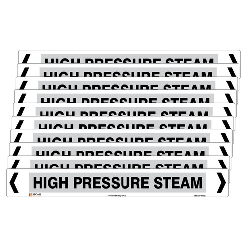 High Pressure Steam Pipe Marker - 475 x 60mm - Pack of 10 High Pressure Steam Pipe Marker - 475 x 60mm - Pack of 10