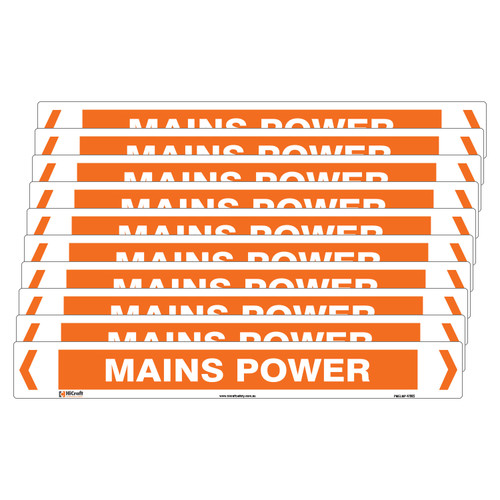 Mains Power Pipe Marker - 475 x 60mm - Pack of 10 Mains Power Pipe Marker - 475 x 60mm - Pack of 10