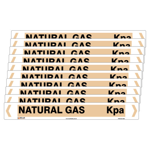 Natural Gas Kpa Pipe Marker - 475 x 60mm - Pk 10 Natural Gas Kpa Pipe Marker - 475 x 60mm - Pk 10
