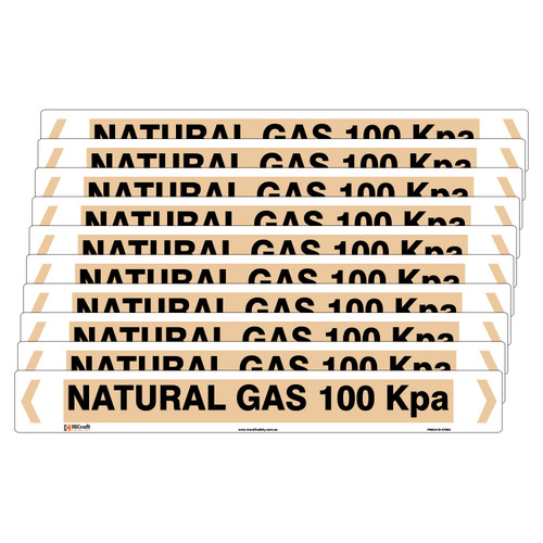 Natural Gas 100 Kpa Pipe Marker - 475 x 60mm - Pk 10 Natural Gas 100 Kpa Pipe Marker - 475 x 60mm - Pk 10