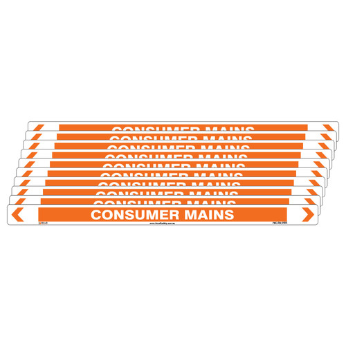 Consumer Mains Pipe Marker - 475 x 31mm - Pack of 10 Consumer Mains Pipe Marker - 475 x 31mm - Pack of 10