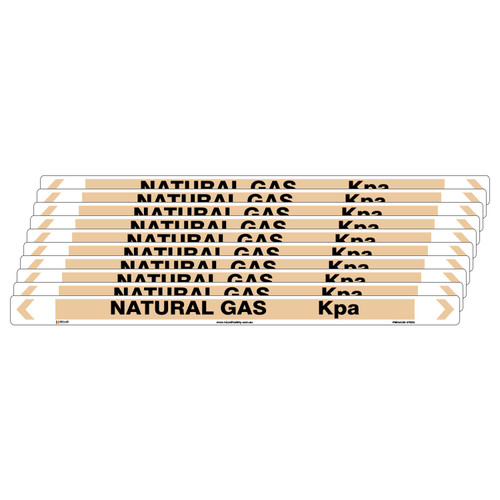 Natural Gas Kpa Pipe Marker - 475 x 31mm - Pack of 10 Natural Gas Kpa Pipe Marker - 475 x 31mm - Pack of 10