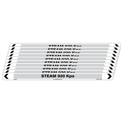 Steam 920 Kpa Pipe Marker - 475 x 31mm - Pack of 10 Steam 920 Kpa Pipe Marker - 475 x 31mm - Pack of 10