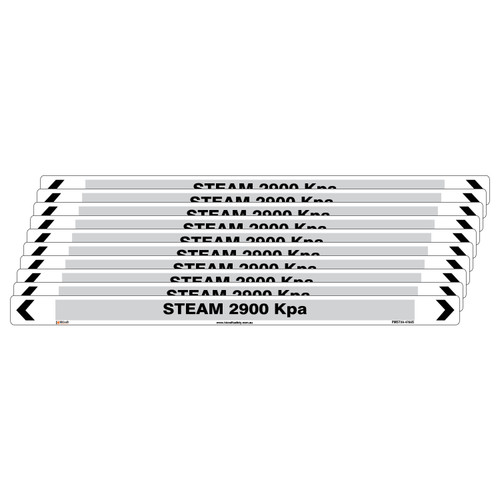 Steam 2900 Kpa Pipe Marker - 475 x 31mm - Pk 10 Steam 2900 Kpa Pipe Marker - 475 x 31mm - Pk 10