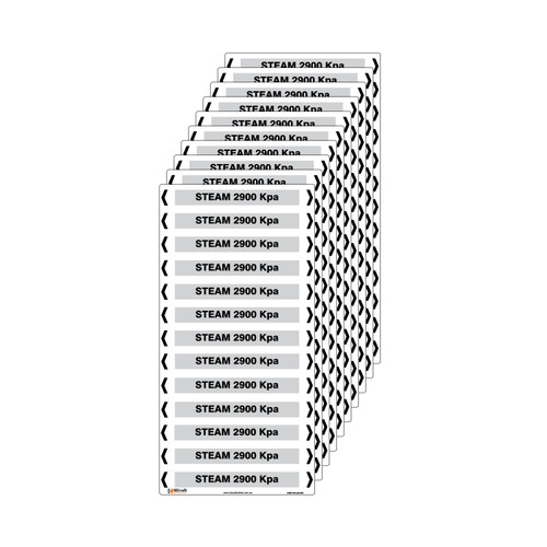 Steam 2900 Kpa Pipe Marker - 200 x 100mm - Pack of 10 Steam 2900 Kpa Pipe Marker - 200 x 100mm - Pack of 10