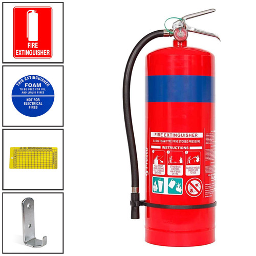 9 Litre Stored Pressure Foam Fire Extinguisher - Complete Kit with Signs 