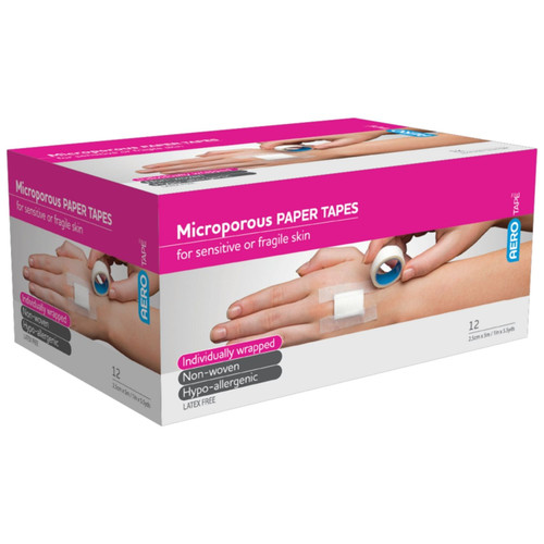 AEROTAPE White Microporous Paper Tape 2.5cm x 5M Box/12 AEROTAPE White Microporous Paper Tape 2.5cm x 5M Box/12