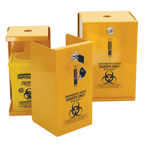 Sharps Metal Safe, 5L, Yellow Armour, 2 Square 5L Plastic co Sharps Metal Safe, 5L, Yellow Armour, 2 Square 5L Plastic co