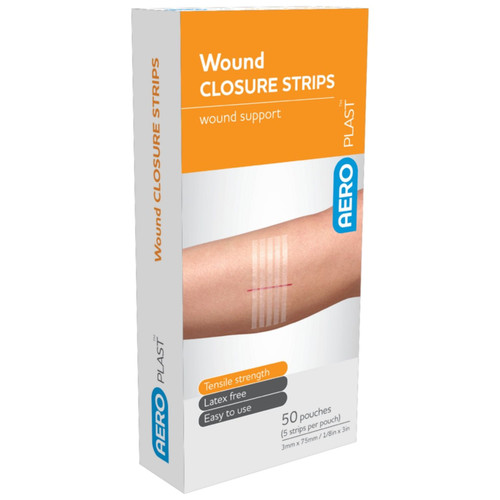 AEROPLAST Wound Closure Strips 3 x 75mm Box/50 (5 strips/card) AEROPLAST Wound Closure Strips 3 x 75mm Box/50 (5 strips/card)