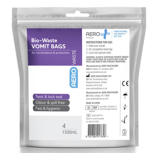 AEROWASTE Bio-Waste Vomit Bag 1500ml Bag/4 AEROWASTE Bio-Waste Vomit Bag 1500ml Bag/4
