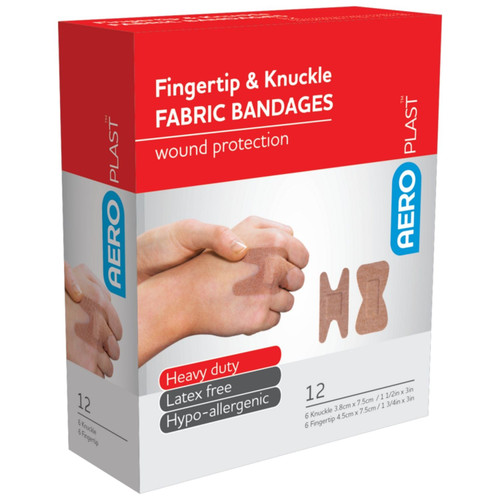 AEROPLAST Premium Fabric Fingertip & Knuckle Dressings Box/12 AEROPLAST Premium Fabric Fingertip & Knuckle Dressings Box/12