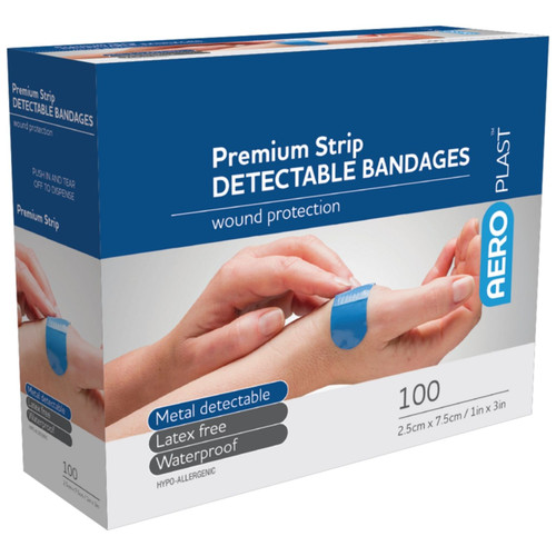 AEROPLAST Premium Detectable X-Wide Strip 7.5 x 2.5cm Box/100 AEROPLAST Premium Detectable X-Wide Strip 7.5 x 2.5cm Box/100