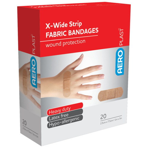 AEROPLAST Premium Fabric X-Wide Strip 7.5 x 2.5cm Box/20 AEROPLAST Premium Fabric X-Wide Strip 7.5 x 2.5cm Box/20