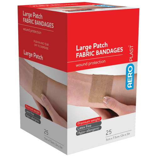 AEROPLAST Premium Fabric Large Patch 7.5 x 5cm Box/25 AEROPLAST Premium Fabric Large Patch 7.5 x 5cm Box/25
