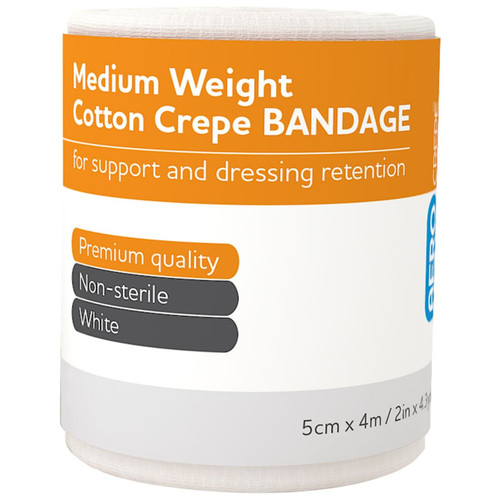 AEROCREPE Medium Cotton Crepe Bandage 5cm x 4M Wrap/12 AEROCREPE Medium Cotton Crepe Bandage 5cm x 4M Wrap/12