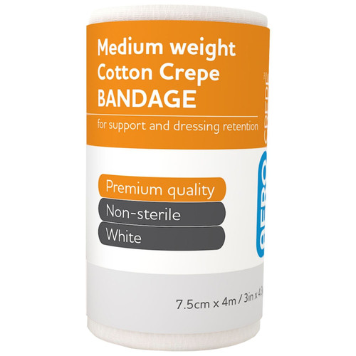 AEROCREPE Medium Cotton Crepe Bandage 7.5cm x 4M Wrap/12 AEROCREPE Medium Cotton Crepe Bandage 7.5cm x 4M Wrap/12