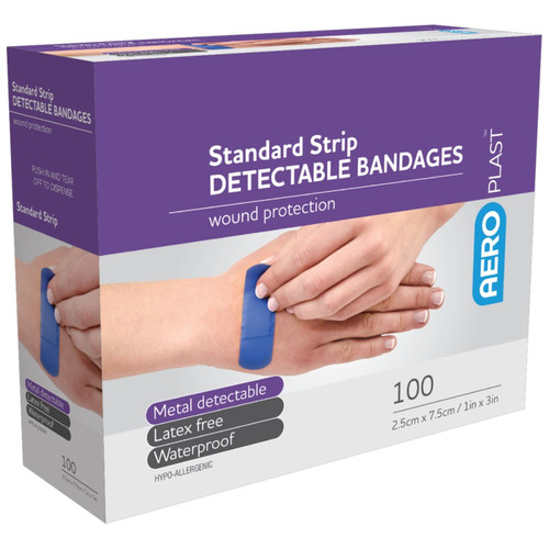 AEROPLAST Standard Detectable Strips 7.5 x 2.5cm Box/100 AEROPLAST Standard Detectable Strips 7.5 x 2.5cm Box/100