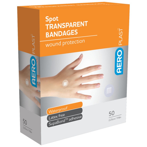 AEROPLAST Transparent Spot Dressings 2.25 x 2.25cm Box/50 AEROPLAST Transparent Spot Dressings 2.25 x 2.25cm Box/50