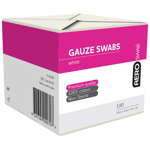 AEROSWAB Non-Sterile White Gauze Swab 10 x 10cm Pack/100 (8PLY) AEROSWAB Non-Sterile White Gauze Swab 10 x 10cm Pack/100 (8PLY)