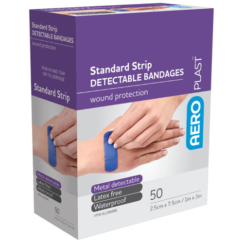 AEROPLAST Standard Detectable Strips 7.5 x 2.5cm Box/50 AEROPLAST Standard Detectable Strips 7.5 x 2.5cm Box/50