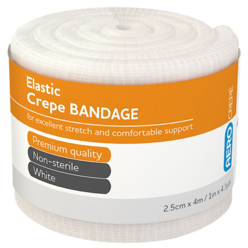 AEROCREPE Elastic Crepe Bandage 2.5cm x 4M Wrap/12 AEROCREPE Elastic Crepe Bandage 2.5cm x 4M Wrap/12