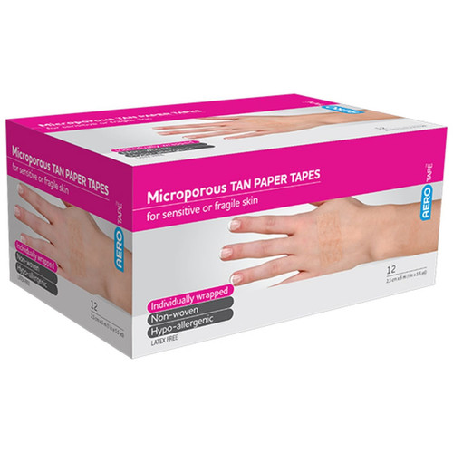 AEROTAPE Tan Microporous Paper Tape 2.5cm x 5M Box/12 AEROTAPE Tan Microporous Paper Tape 2.5cm x 5M Box/12
