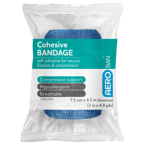 AEROBAN Blue Cohesive Bandage 7.5cm x 4.5M Wrap/12 AEROBAN Blue Cohesive Bandage 7.5cm x 4.5M Wrap/12