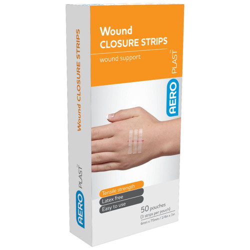 AEROPLAST Wound Closure Strips 6 x 75mm Box/50 (3 strips/card) AEROPLAST Wound Closure Strips 6 x 75mm Box/50 (3 strips/card)