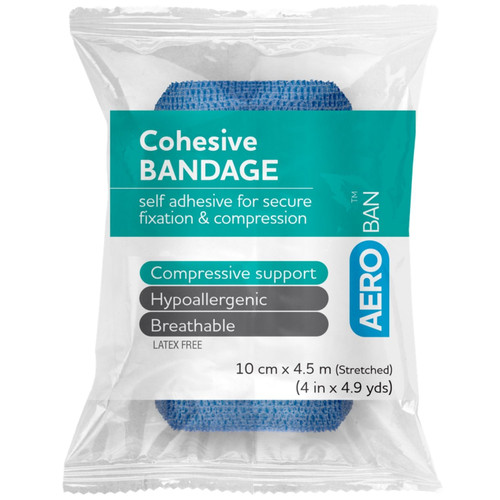 AEROBAN Blue Cohesive Bandage 10cm x 4.5M Wrap/12 AEROBAN Blue Cohesive Bandage 10cm x 4.5M Wrap/12