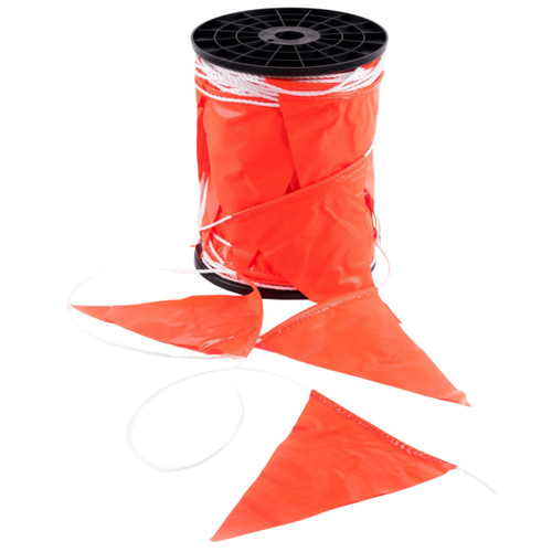 Orange Safety Flagging/Bunting - 100m Roll on Plastic Reel | SAYKA