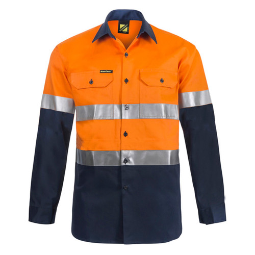 Workcraft Lightweight Hi Vis Two Tone Long Sleeve Vented Cotton Drill Shirt with CSR Reflective Tape Workcraft Lightweight Hi Vis Two Tone Long Sleeve Vented Cotton Drill Shirt with CSR Reflective Tape