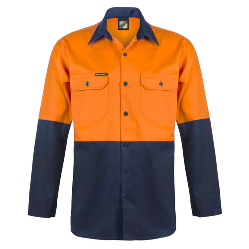 Workcraft Hi Vis Two Tone Long Sleeve Cotton Drill Shirt Workcraft Hi Vis Two Tone Long Sleeve Cotton Drill Shirt
