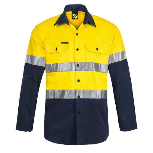 Workcraft Hi Vis Two Tone Long Sleeve Cotton Drill Shirt with CSR Reflective Tape Workcraft Hi Vis Two Tone Long Sleeve Cotton Drill Shirt with CSR Reflective Tape