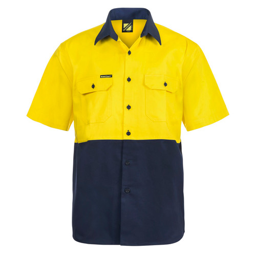 Workcraft Hi Vis Two Tone Short Sleeve Cotton Drill Shirt Workcraft Hi Vis Two Tone Short Sleeve Cotton Drill Shirt