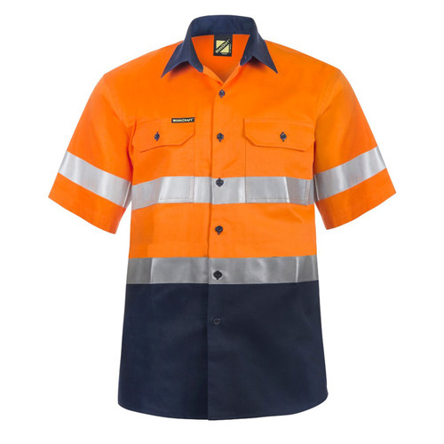 Workcraft Hi Vis Two Tone Short Sleeve Cotton Drill Shirt with CSR Reflective Tape Workcraft Hi Vis Two Tone Short Sleeve Cotton Drill Shirt with CSR Reflective Tape