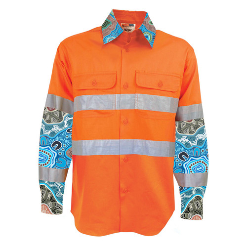 Hi-Vis Biomotion QLD Rail Shirt With Yarning Circles Indigenous Print Hi-Vis Biomotion QLD Rail Shirt With Yarning Circles Indigenous Print