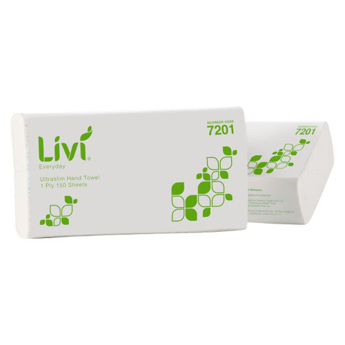 Livi Everyday/Basics Ultraslim Hand Towel 1 Ply 150 Sheets - Carton of 16 Packs Livi Everyday/Basics Ultraslim Hand Towel 1 Ply 150 Sheets - Carton of 16 Packs