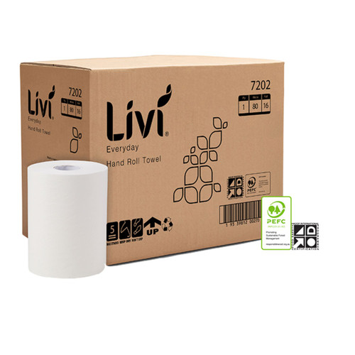 Livi Everyday/Basics Roll Hand Towel 1 Ply 80m - Carton of 16 Rolls Livi Everyday/Basics Roll Hand Towel 1 Ply 80m - Carton of 16 Rolls