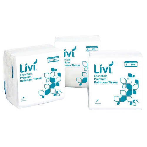 Livi Essentials Interleaved Toilet Tissue 2 Ply 250 Sheets - Carton of 36 Rolls Livi Essentials Interleaved Toilet Tissue 2 Ply 250 Sheets - Carton of 36 Rolls