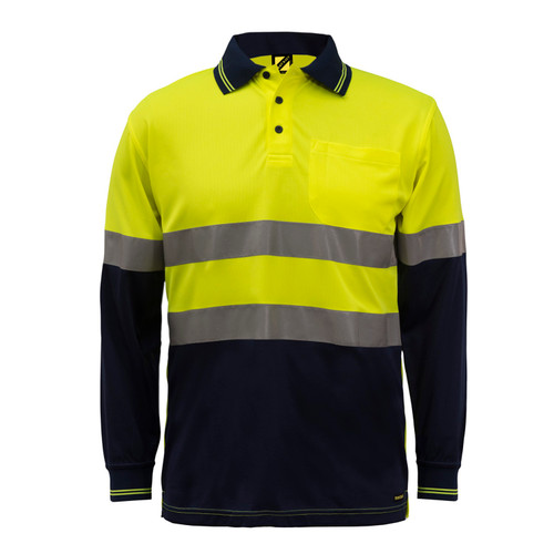 Workcraft Hi Vis Two Tone Long Sleeve Micromesh Polo with Pocket and CSR Reflective Tape Workcraft Hi Vis Two Tone Long Sleeve Micromesh Polo with Pocket and CSR Reflective Tape