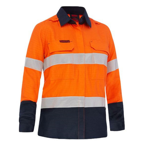 Bisley Apex 160 Women's Taped HI VIS LW FR Ripstop Vented Two Tone Shirt Bisley Apex 160 Women's Taped HI VIS LW FR Ripstop Vented Two Tone Shirt