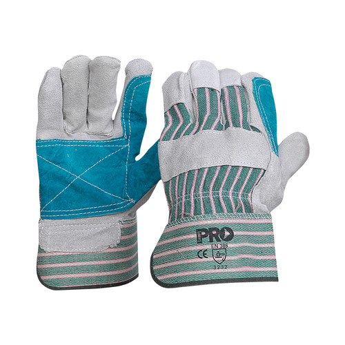 ProChoice Green & Grey Striped Cotton/Leather Gloves - Large ProChoice Green & Grey Striped Cotton/Leather Gloves - Large