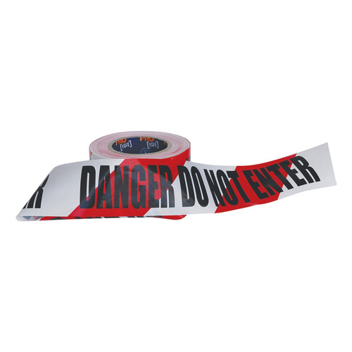 Danger Do Not Enter Print on Red/White Barrier Tape - 75mm x 100m Danger Do Not Enter Print on Red/White Barrier Tape - 75mm x 100m